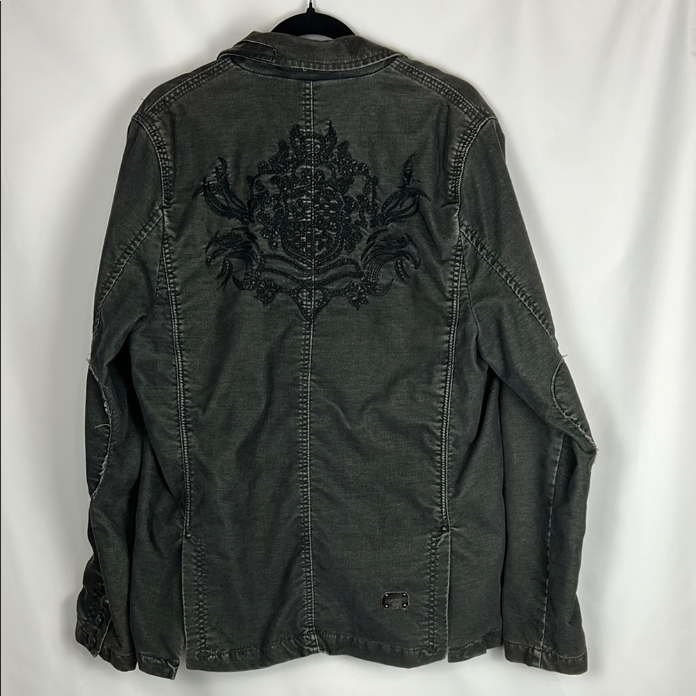 Buffalo David Bitton Men'sDenim Black Military Field Jacket w/ Embroidery Sz:M